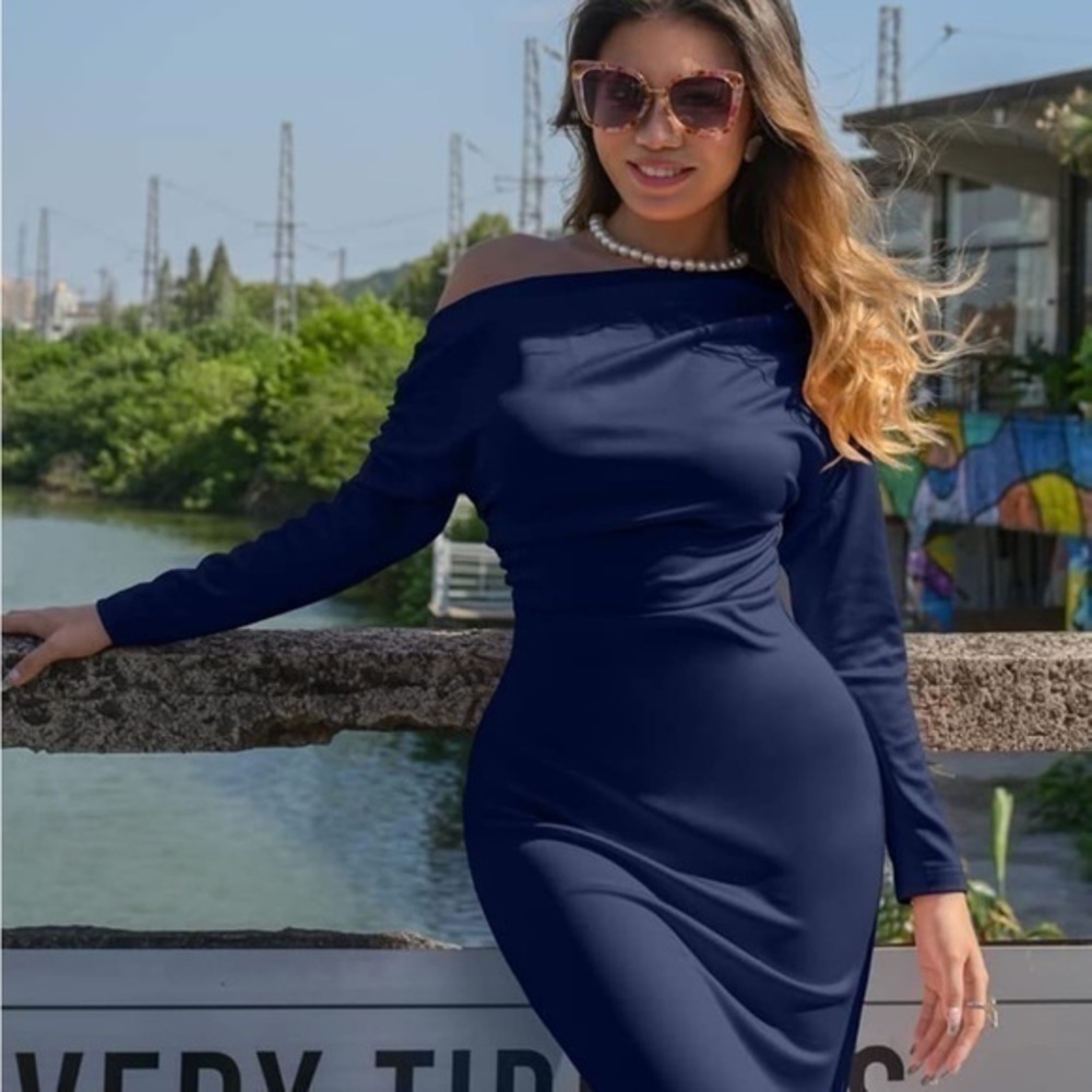 Women's Sexy Elegant Long Sleeve Off Shoulder Bodycon Long Evening Formal - Picture 3 of 10